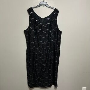 Roamans Women's Dress 30W Black Sequin Lace Sleeveless Sheath